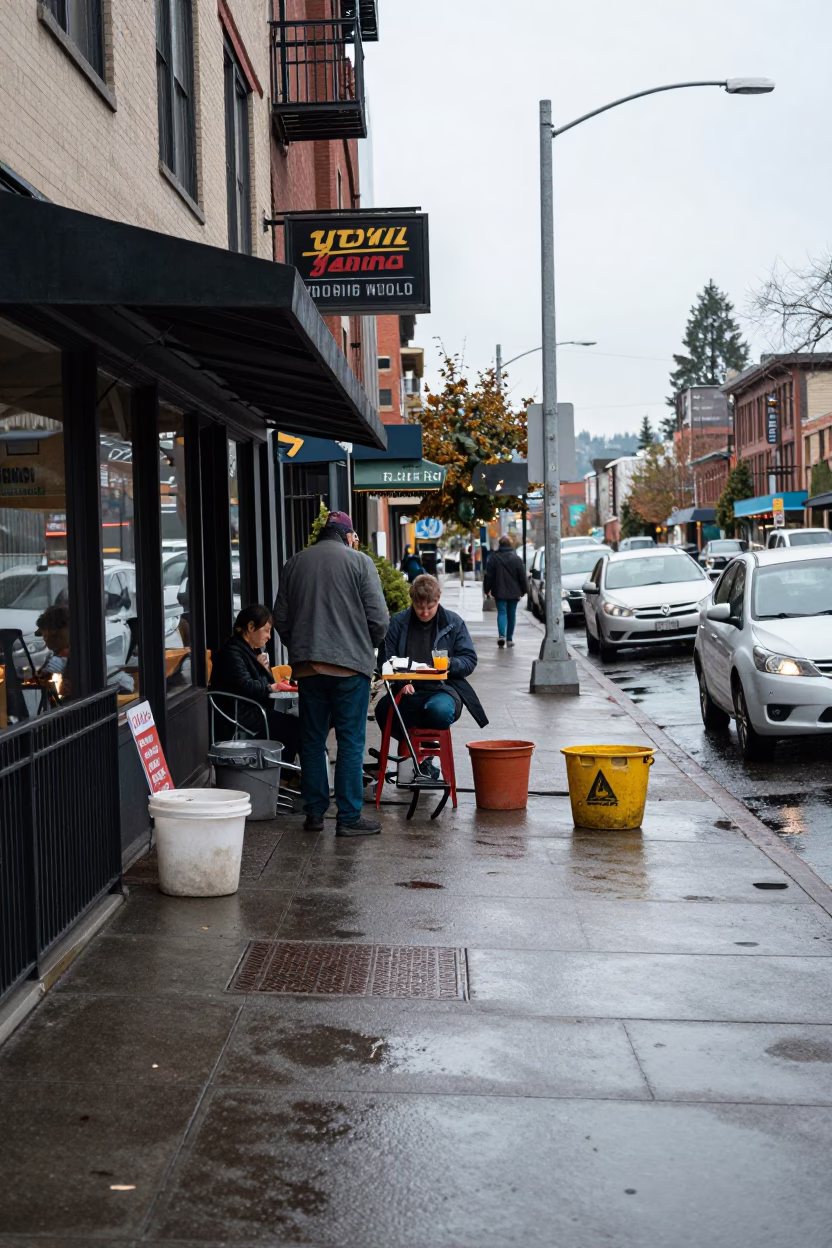 Wet Street in Seattle in in Seattle, Washington, United States
