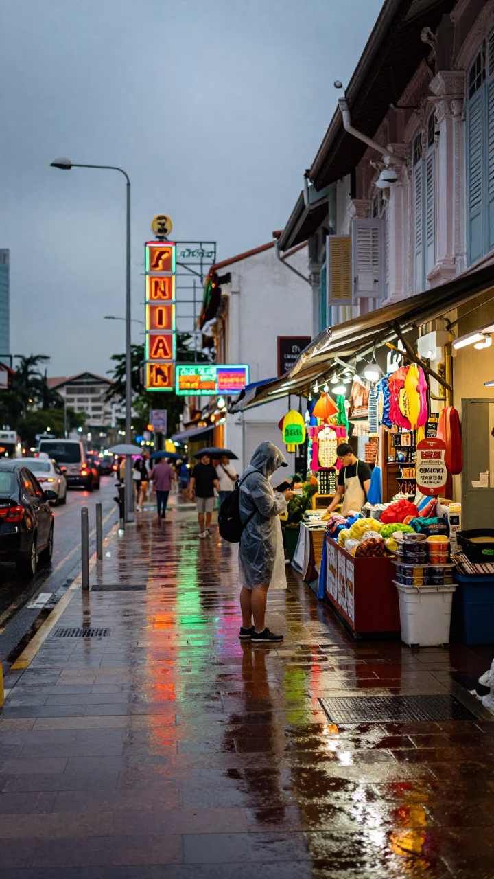 Wet Street in Singapore at First Light in in Singapore, Singapore