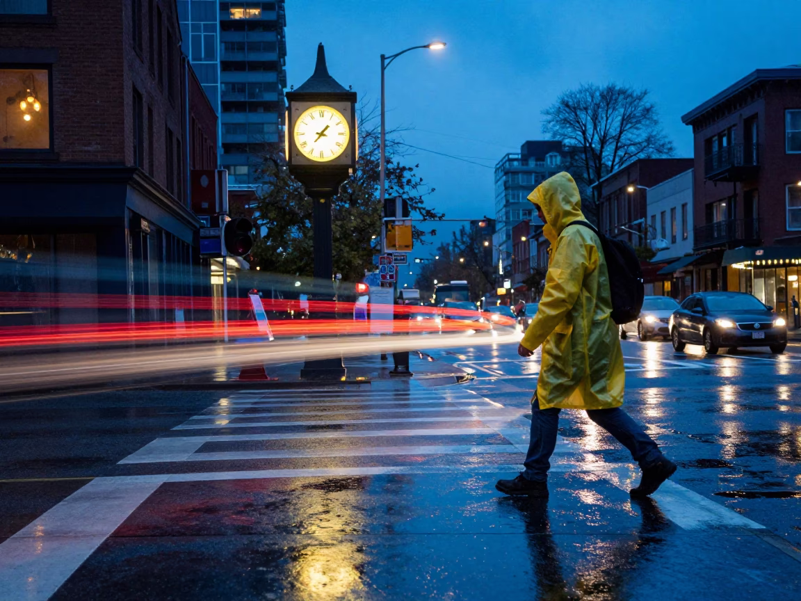 Wet Street in Vancouver in in Vancouver, British Columbia, Canada
