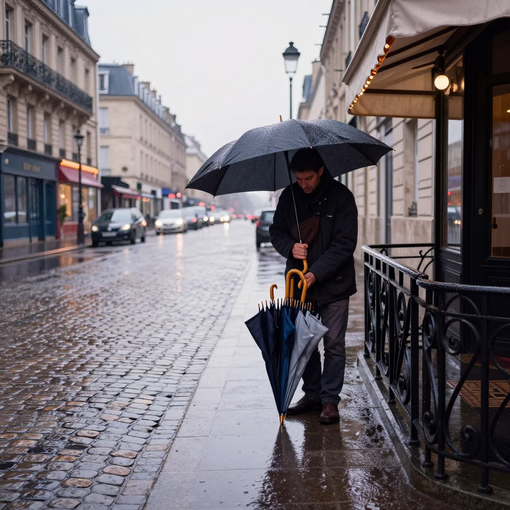 Wet Umbrellas in Paris in in Paris, France