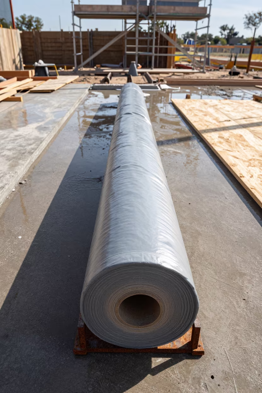 Wet Vapor Barrier Stand Texas Construction Site in along a scaffolded facade in Texas