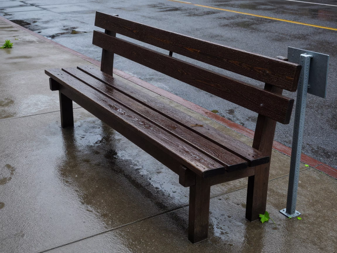 Wet Wooden Bench in Portland in in Portland, United States