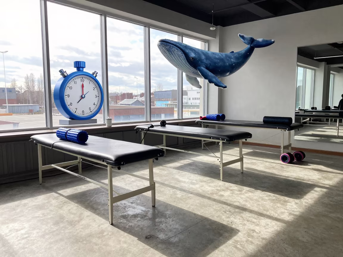 Whale Shadow Over Stopwatch Charging Dock in inside a recovery lounge beside foam rollers in Irkutsk