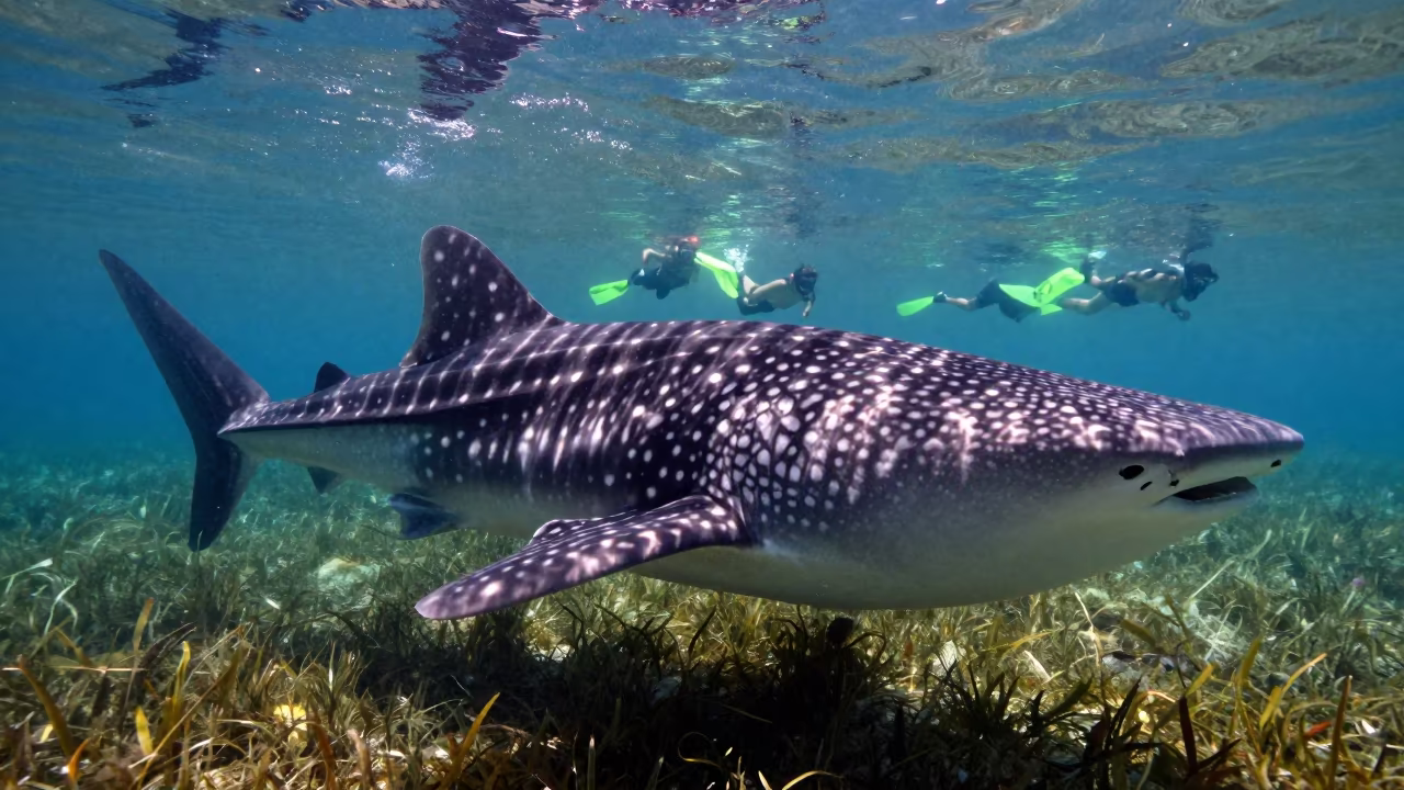 Whale Shark Above Seagrass Near Mumbai in above a seagrass meadow near Mumbai