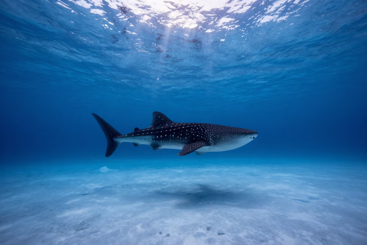 Whale Shark in Blue Hole at Sapporo Ice Scoured Channel in along an ice-scoured channel near Sapporo