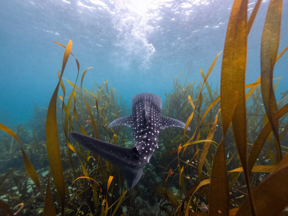 Whale Shark Feeding in Monsoon Kelp Waters in along a kelp-fringed shelf near Mombasa