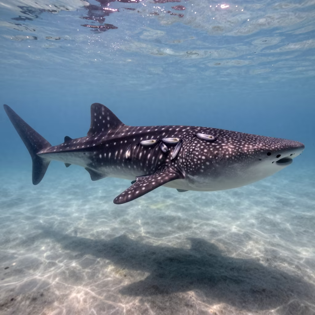 Whale Shark with Remoras in Catalan Waters in in Catalonia