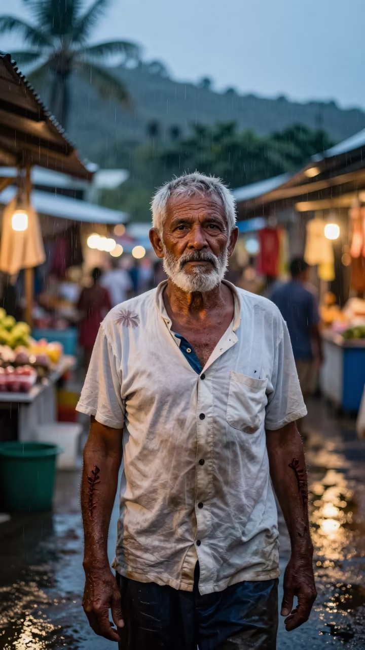 Whaling Captain Portrait Seychelles Market Dawn in along a market lane in Victoria Seychelles