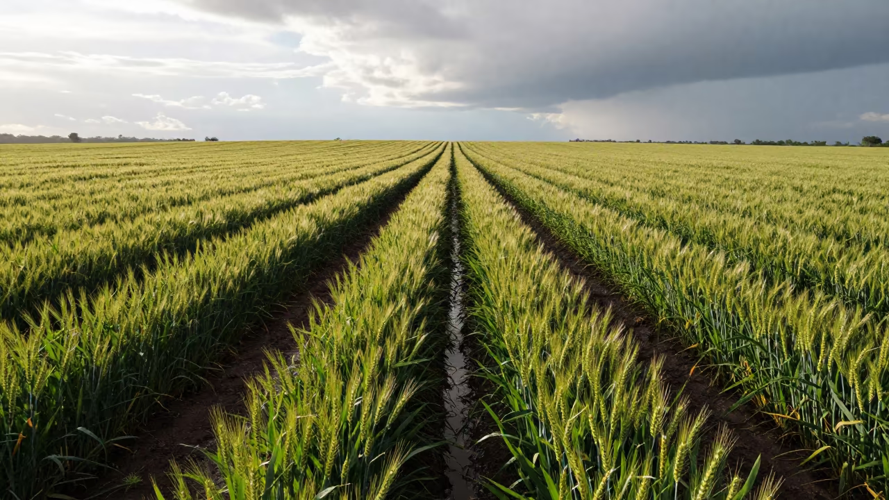 Wheat Field Shadow Cloud Kabwe Irrigation in along freshly irrigated rows near Kabwe