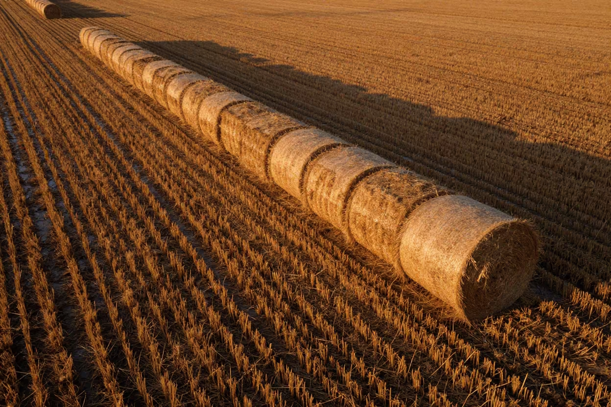 Wheat Field Shadow Over Hay Bales Belgium in beside stacked hay bales in Belgium