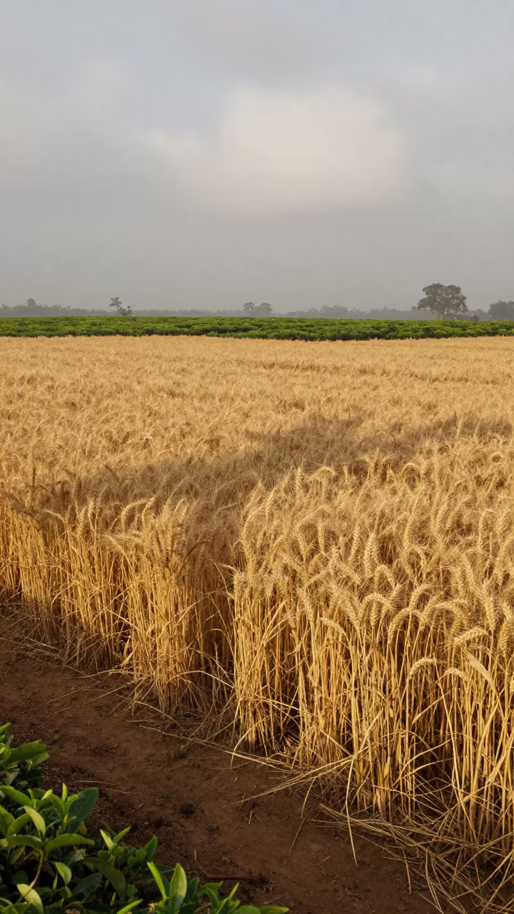 Wheat Field Shadow Misty Dawn Ibadan Tea in at the edge of a tea plantation near Ibadan