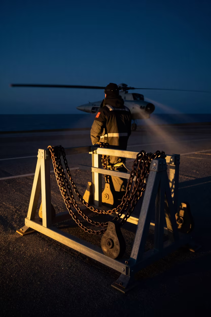 Wheel Chock Chain Rack Predawn Catalonian Checkpoint in at a checkpoint lane in Catalonia