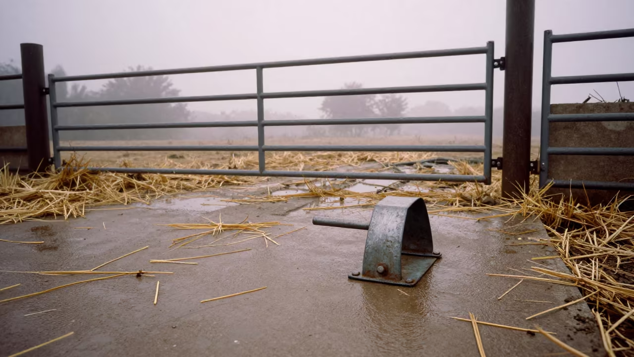 Wheel Chock on Damp Nile Delta Farm Ground in beside a pasture gate in the Nile Delta
