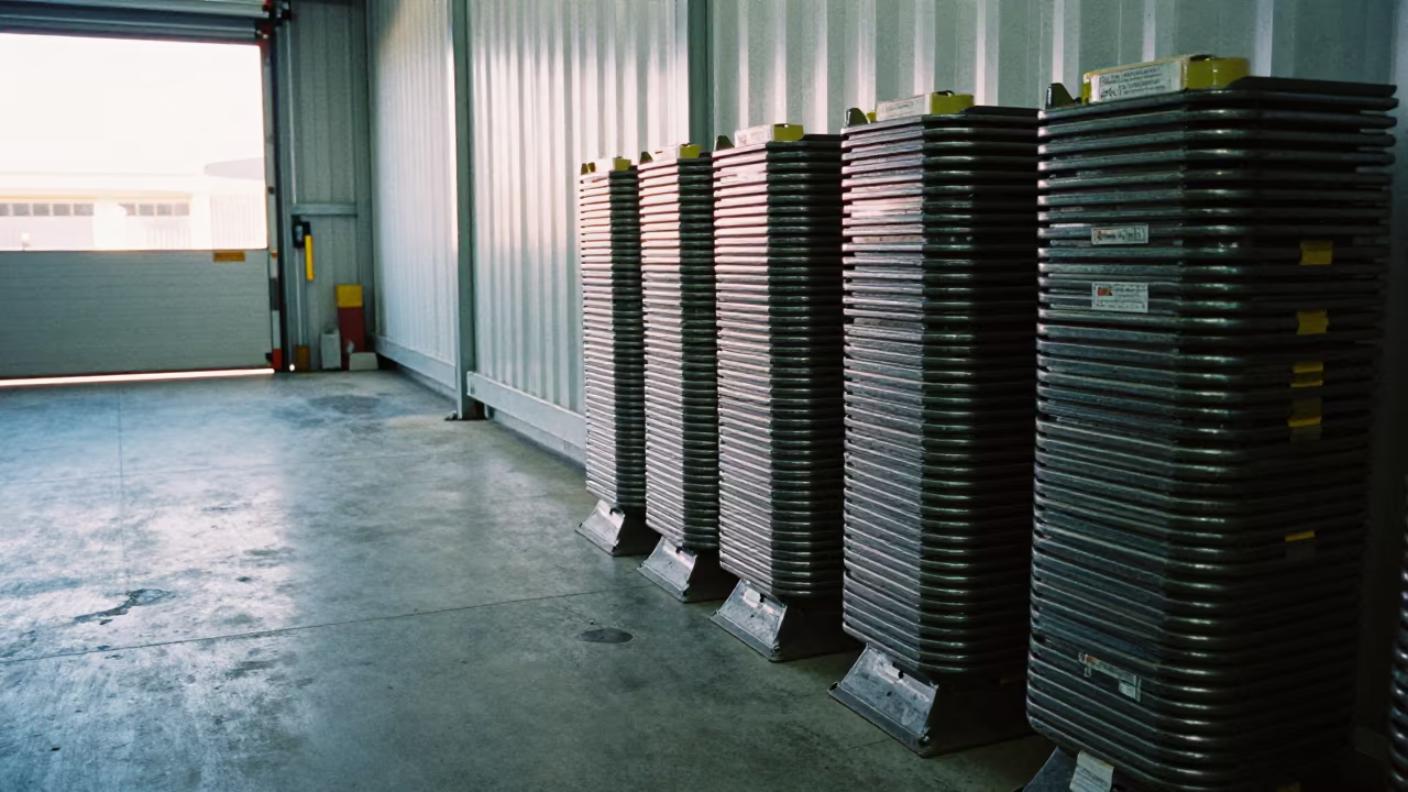 Wheel Chocks Stack in Cape Town Dawn Light in inside a chilled distribution bay near Cape Town