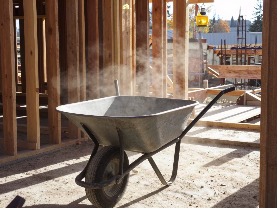 Wheelbarrow Chute Tag in Mechanical Room in in a mechanical room under buildout near Edmonton