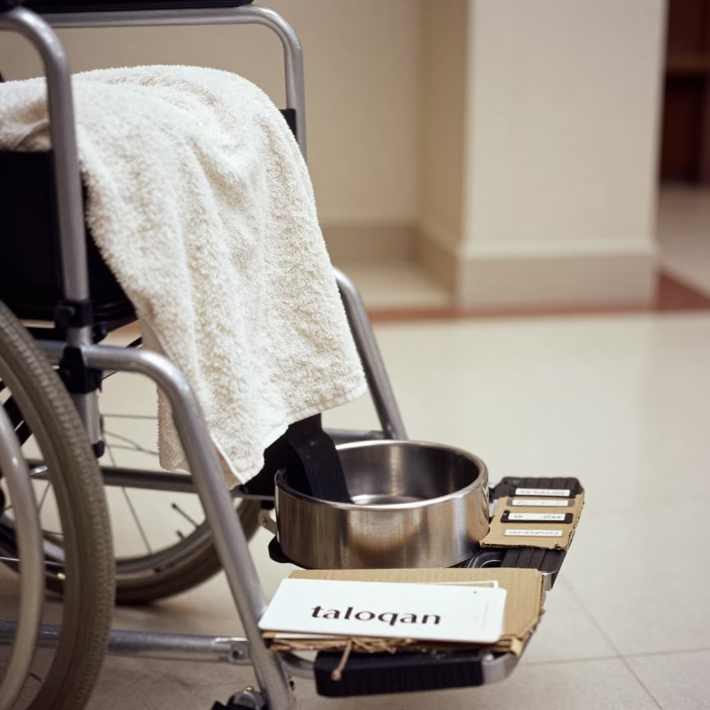 Wheelchair Cup Holder in Taloqan Hotel Lobby in inside a hotel lobby in Taloqan