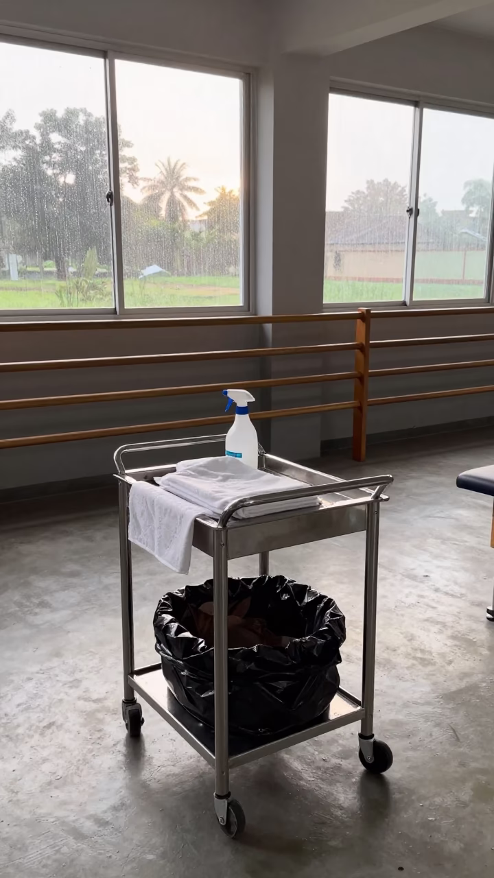 Wheelchair Wipe-Down Cart in Lokoja Rehab Gym in inside a rehabilitation gym in Lokoja