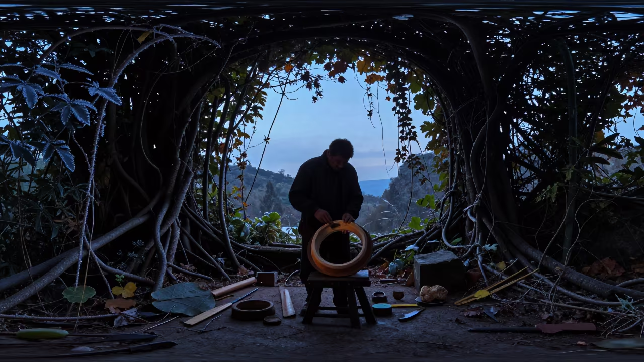 Wheelwright Shaping Rim in Overgrown Damascus in in Damascus