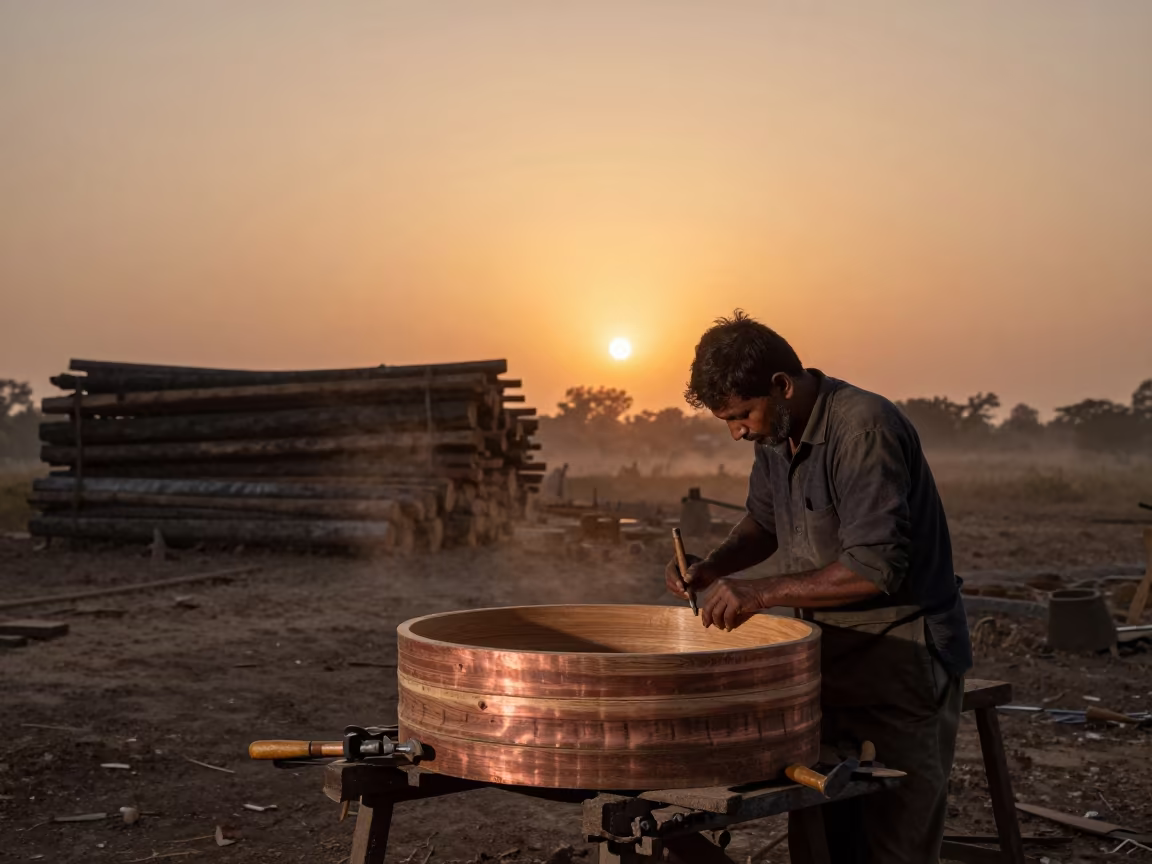 Wheelwright Shaping Wooden Rim in Saharanpur in in Saharanpur