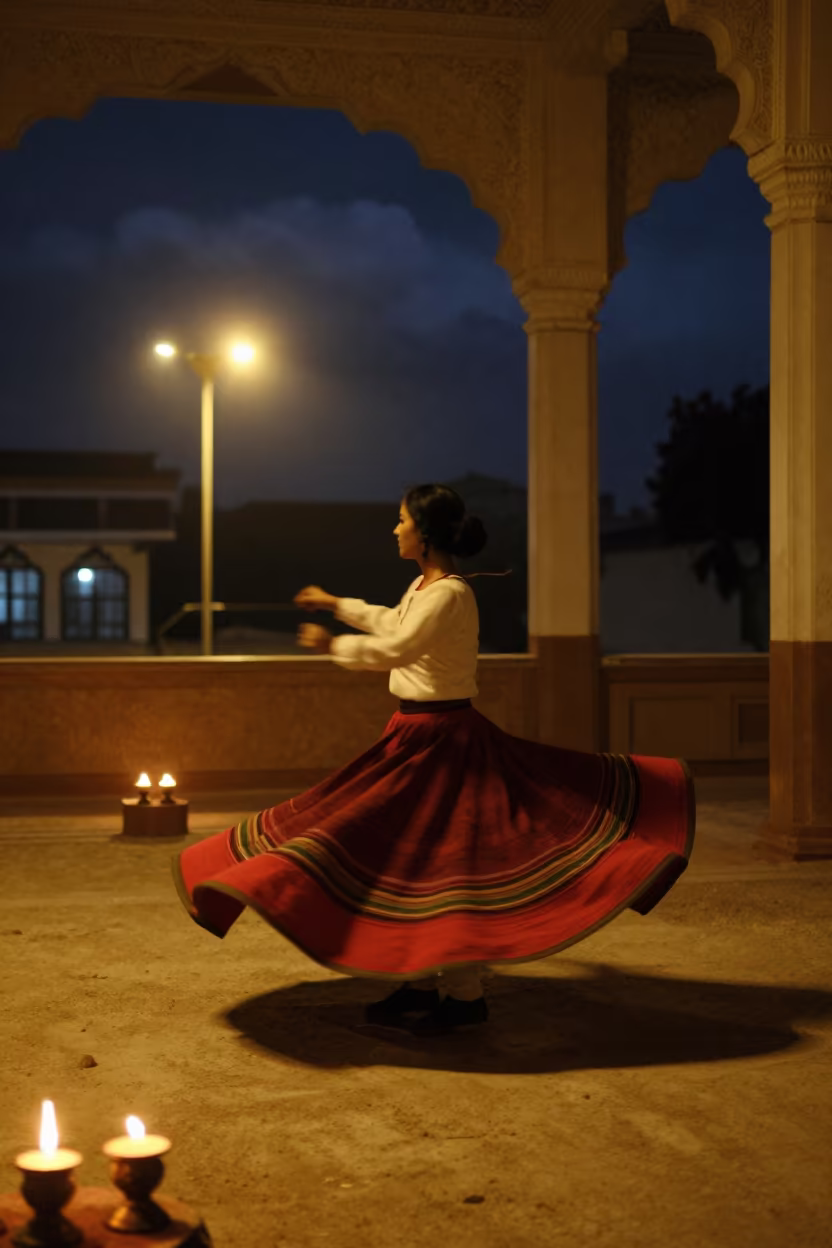 Whirling Skirt Motion Blur in Kasur Prayer Hall in in a prayer hall in Kasur