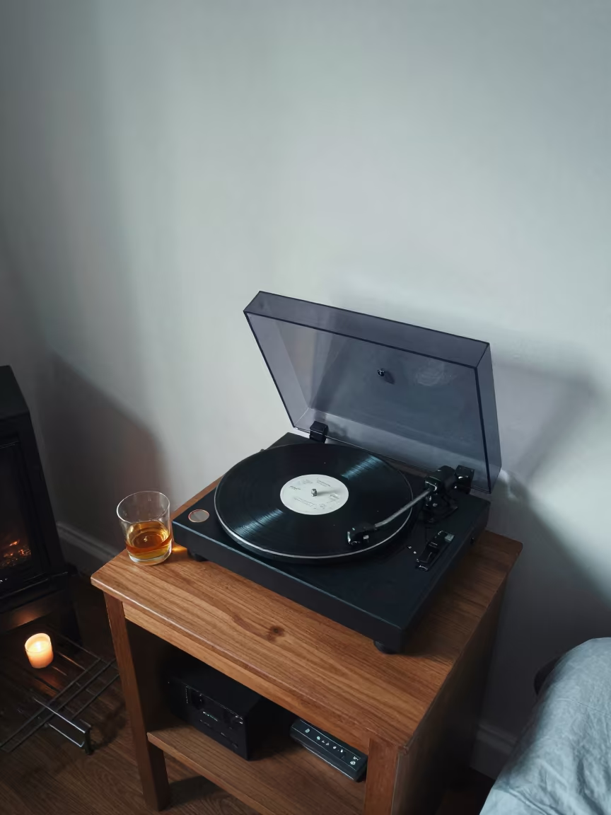 Whisky and Vinyl by Tabora Fireplace Noon in in a candlelit bedroom in Tabora