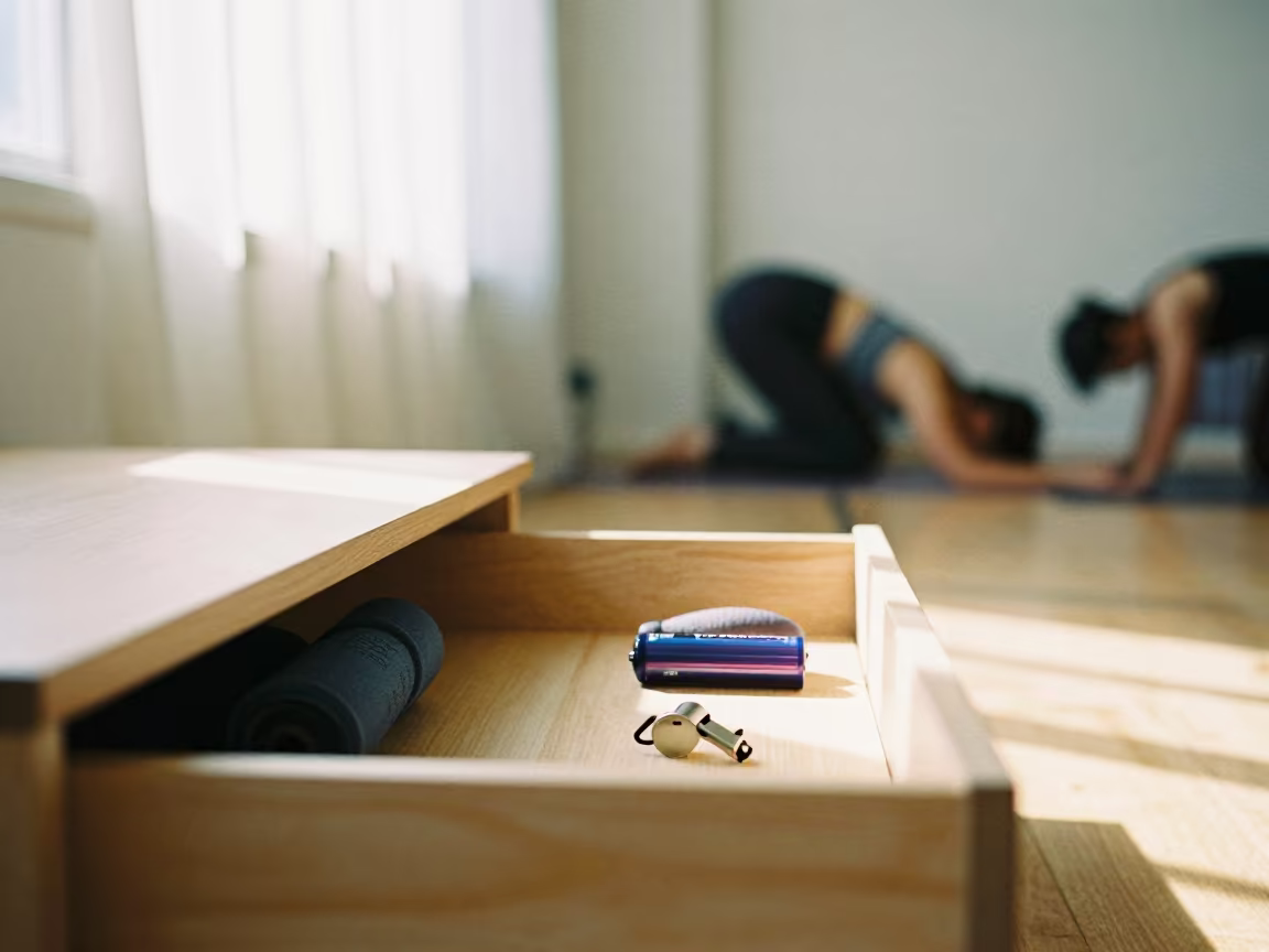 Whistle Battery Drawer Yoga Studio Harlem in inside a yoga studio before the session begins near Harlem, New York