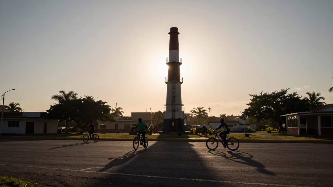 Whistle Tower and Bicycles at Dawn in Heat Haze in near Isla Margarita
