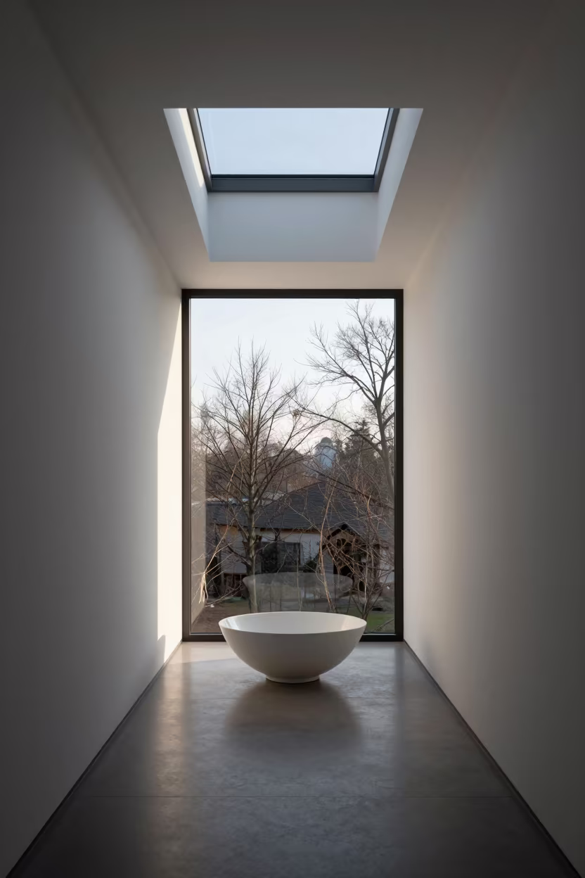 White Bowl Dark Light Passageway Skylit in inside a skylit passageway near Tongi