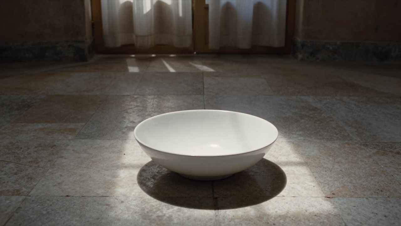 White Bowl and Dark Light Seam in Diyarbakir in inside a vaulted atrium in Diyarbakır