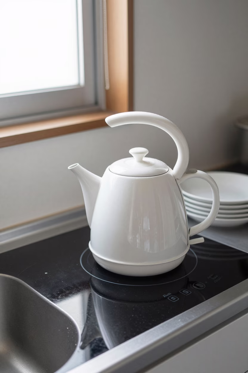 White Ceramic Electric Kettle in Fukuoka in in Fukuoka, Japan