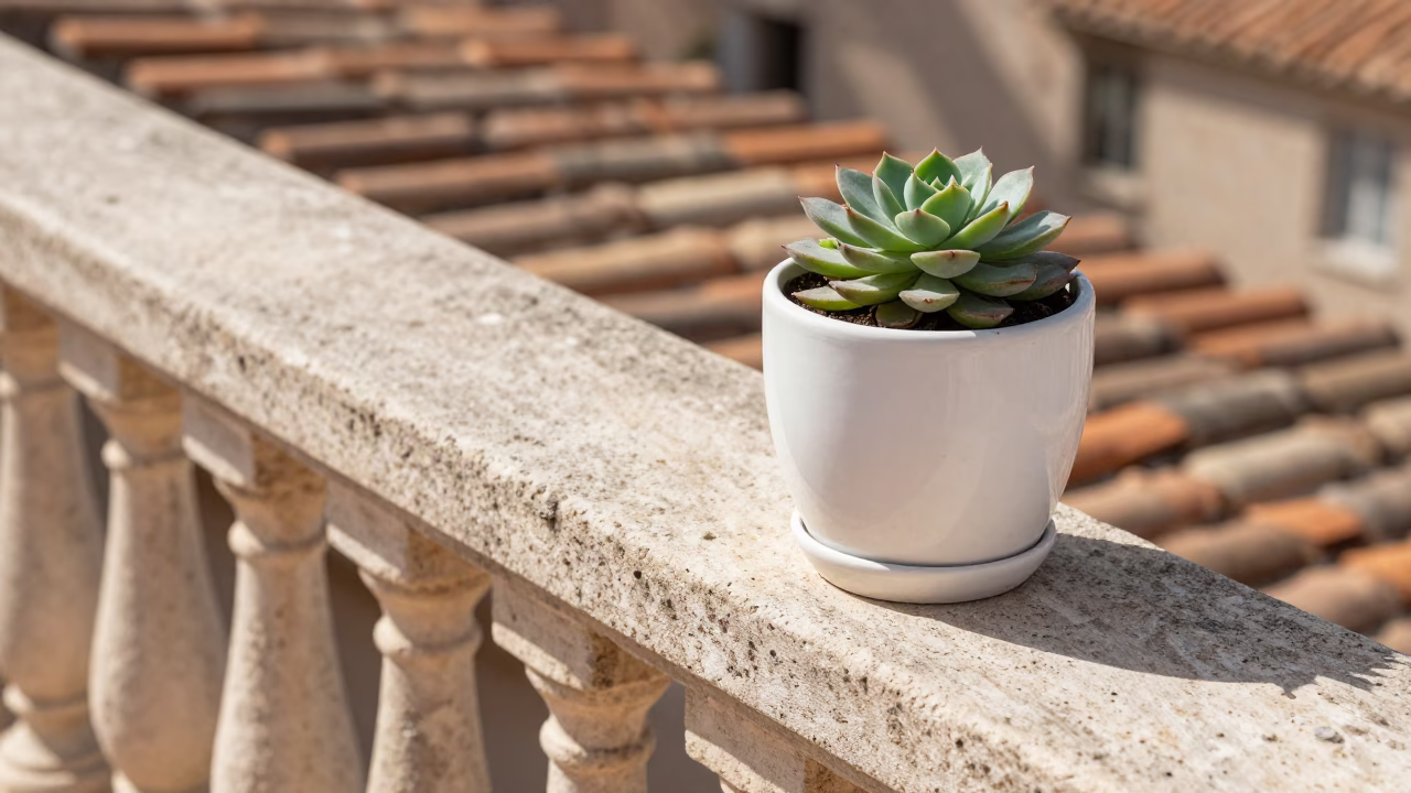 White Ceramic Flowerpot in Marseille in in Marseille, France
