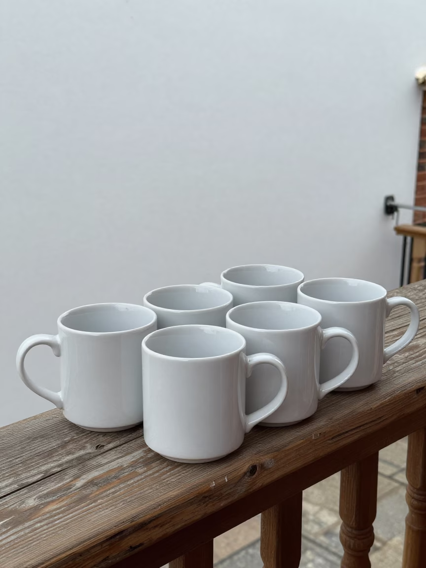 White Ceramic Mugs in Seville in in Seville, Spain