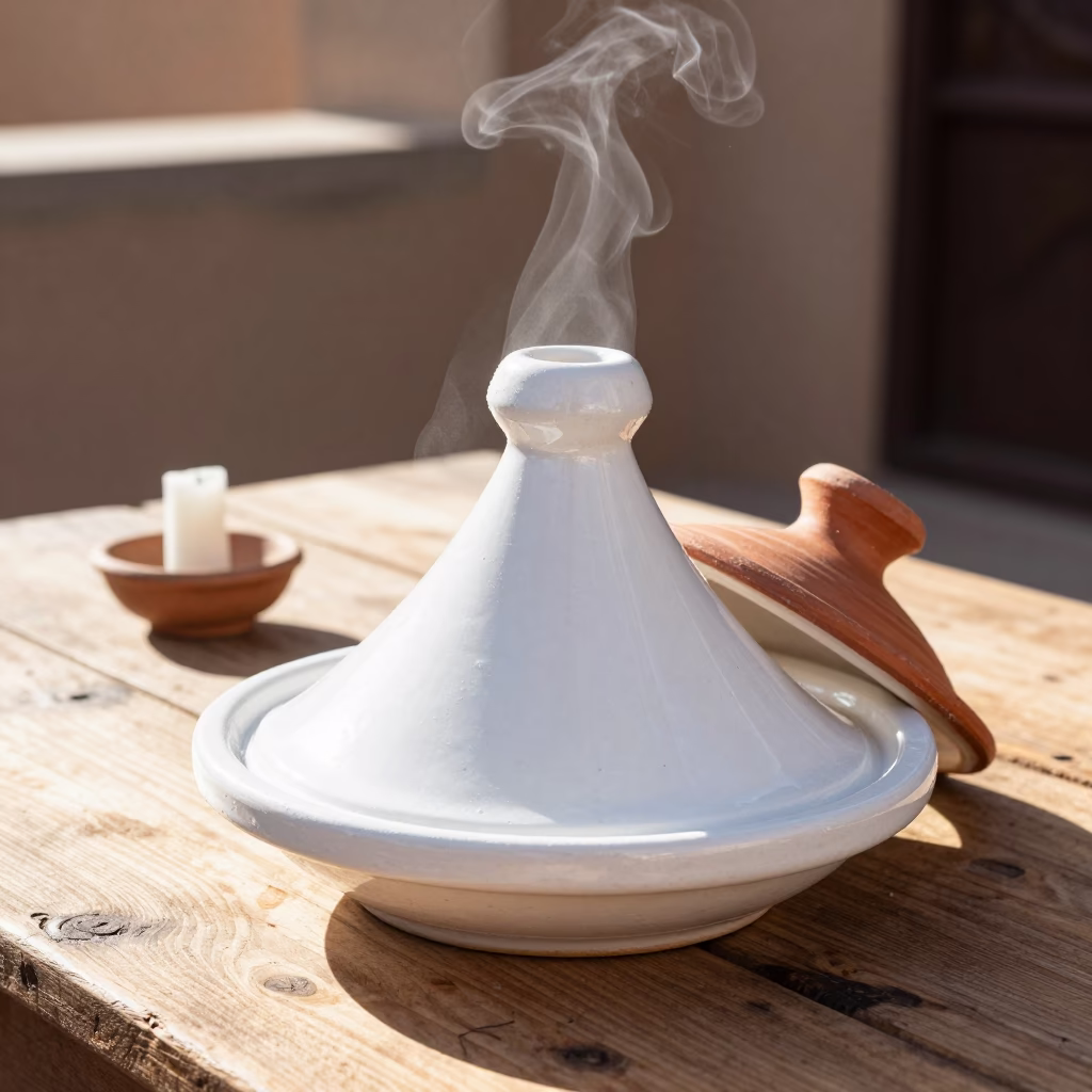 White Ceramic Tagine Pot in Casablanca in in Casablanca, Morocco