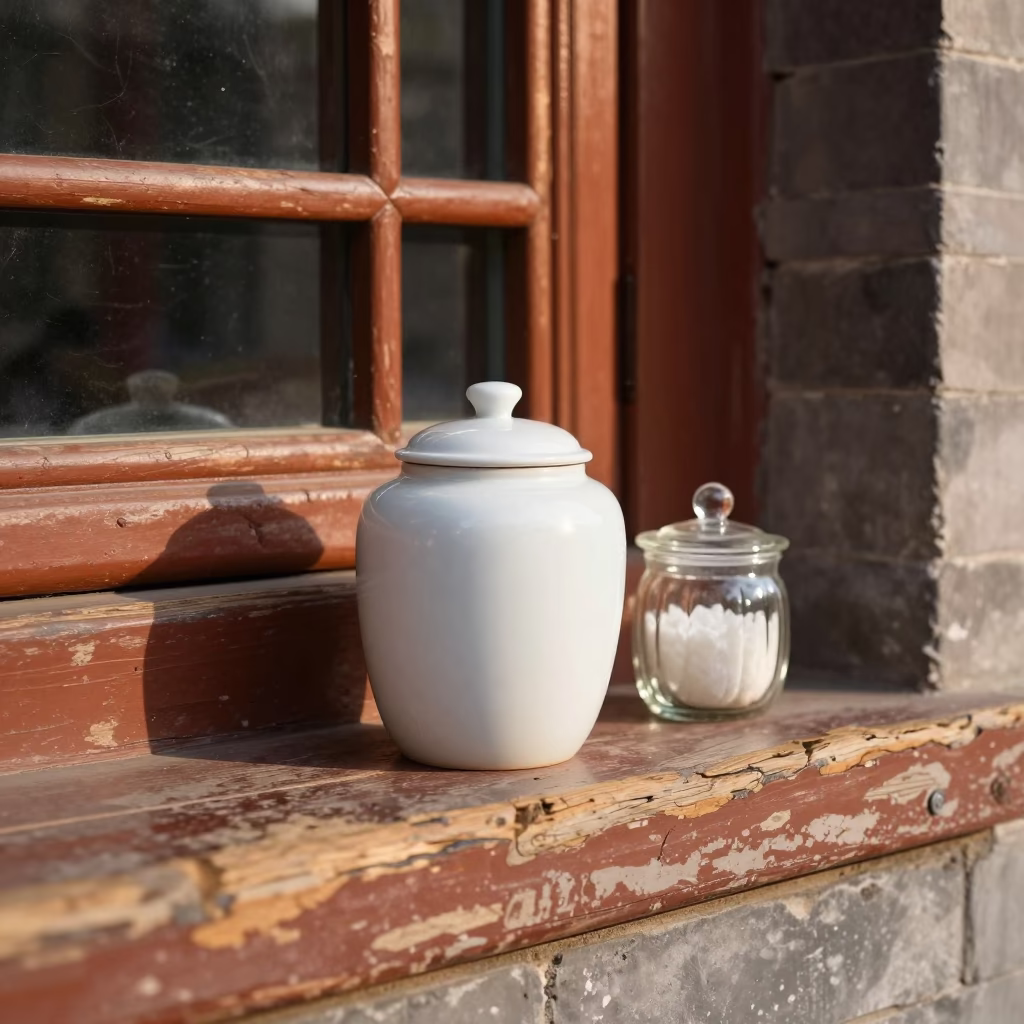 White Ceramic Tea Canister in Beijing in in Beijing, China