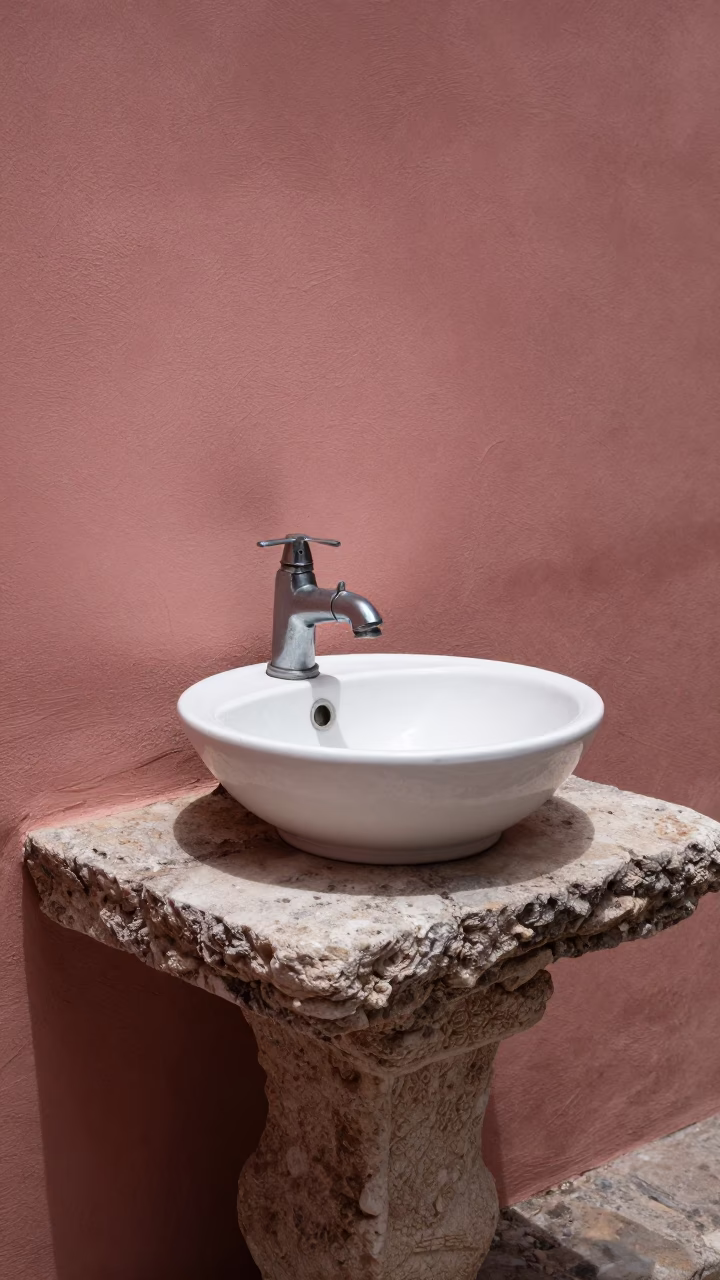 White Ceramic Wash Basin in Merida in in Merida, Mexico