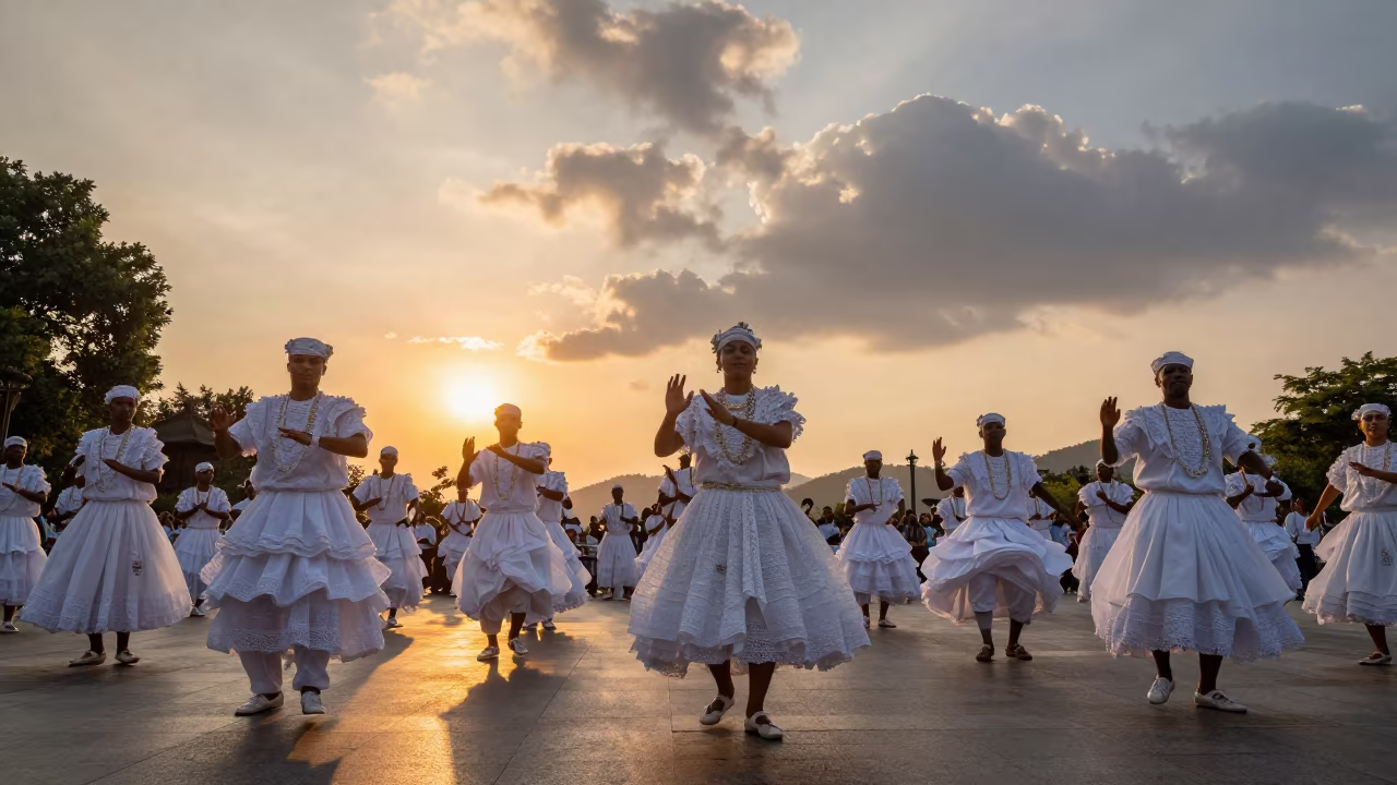 White Clad Dancers in Hangzhou Sunset in near Hangzhou