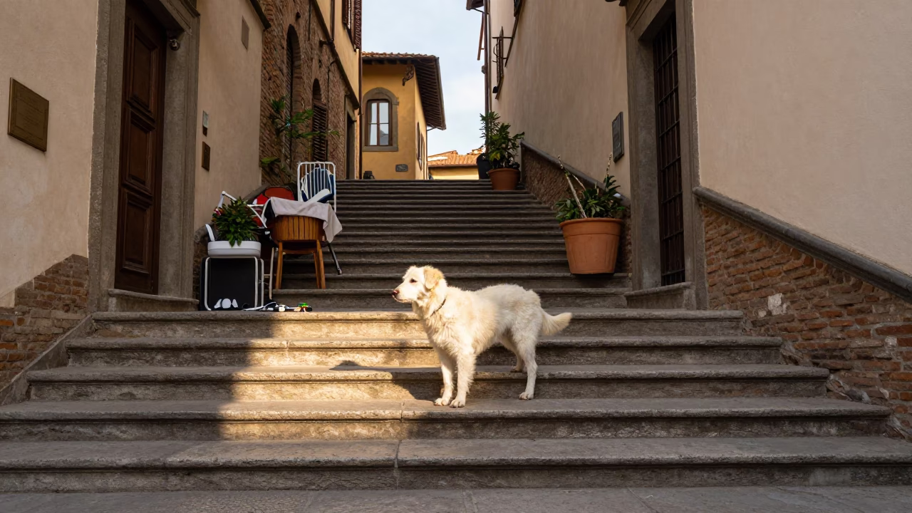 White Dog in Florence in in Florence, Italy
