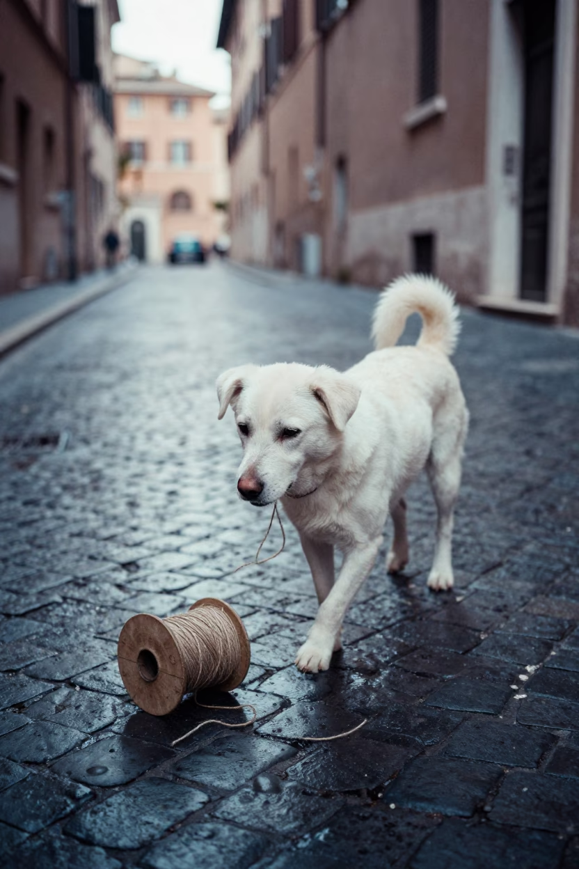 White Dog in Rome in in Rome, Italy