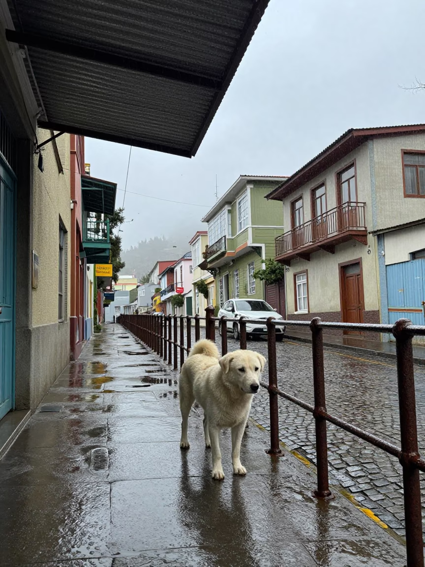 White Dog in Valparaiso in in Valparaiso, Chile
