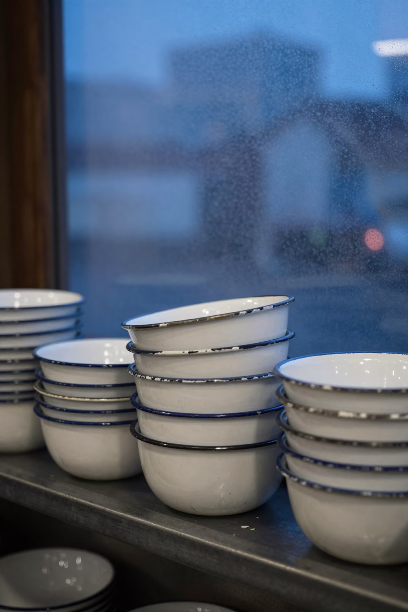 White Enamel Bowls in Seoul in in Seoul, South Korea