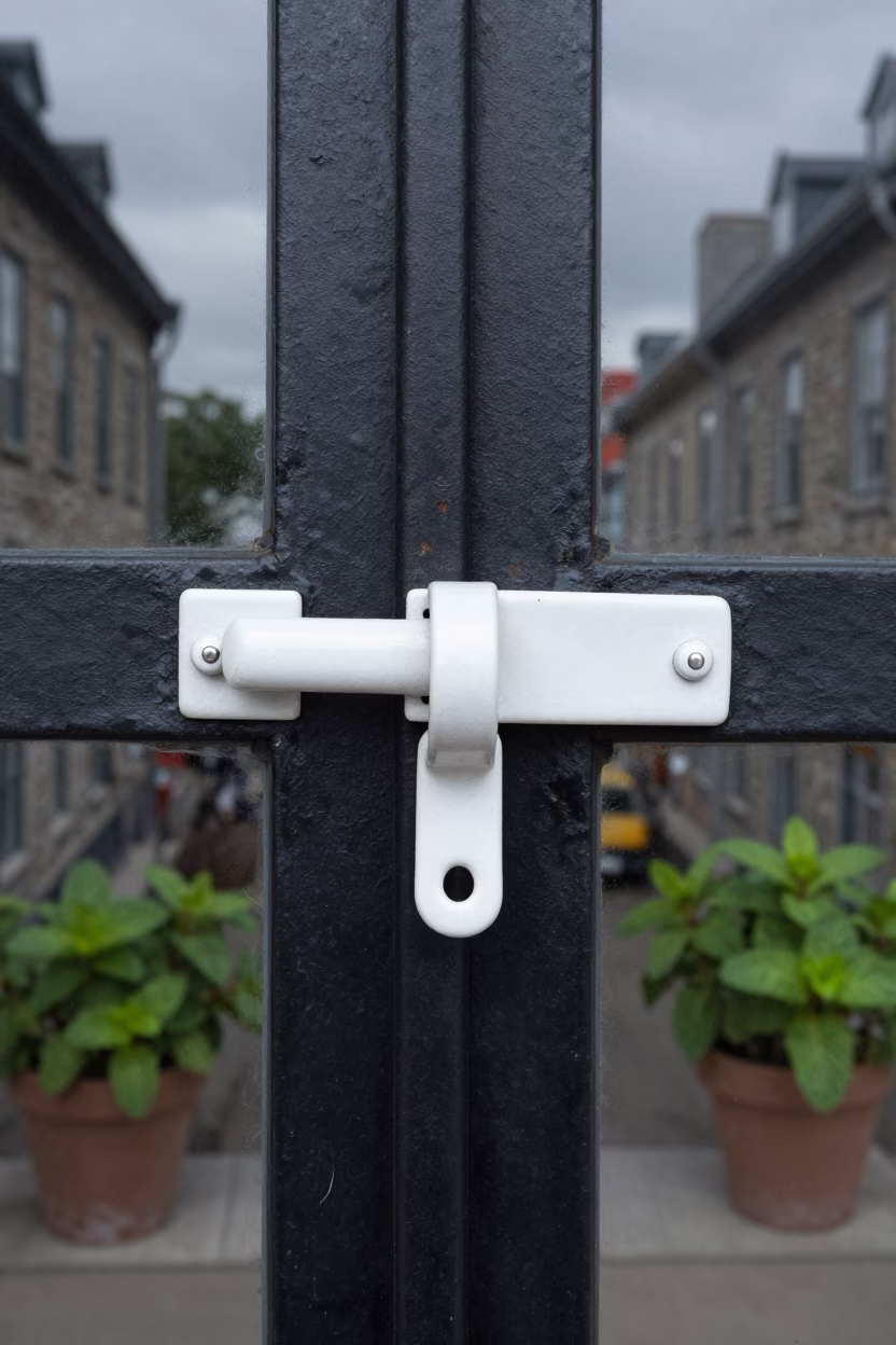 White Enamel Latch in Quebec City in in Quebec City, Canada