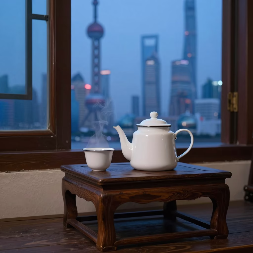 White Enamel Teapot in Shanghai in in Shanghai, China