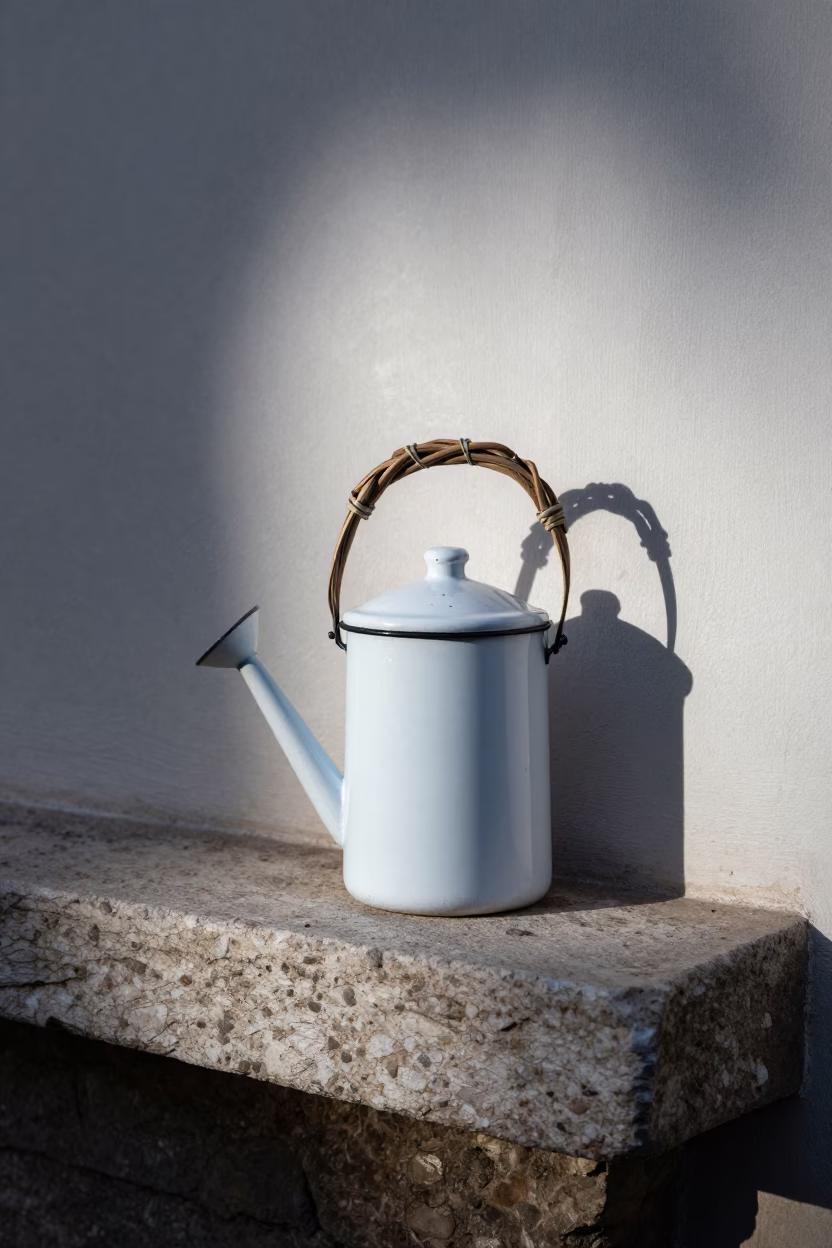 White Enamel Watering Bottle in Rome in in Rome, Italy