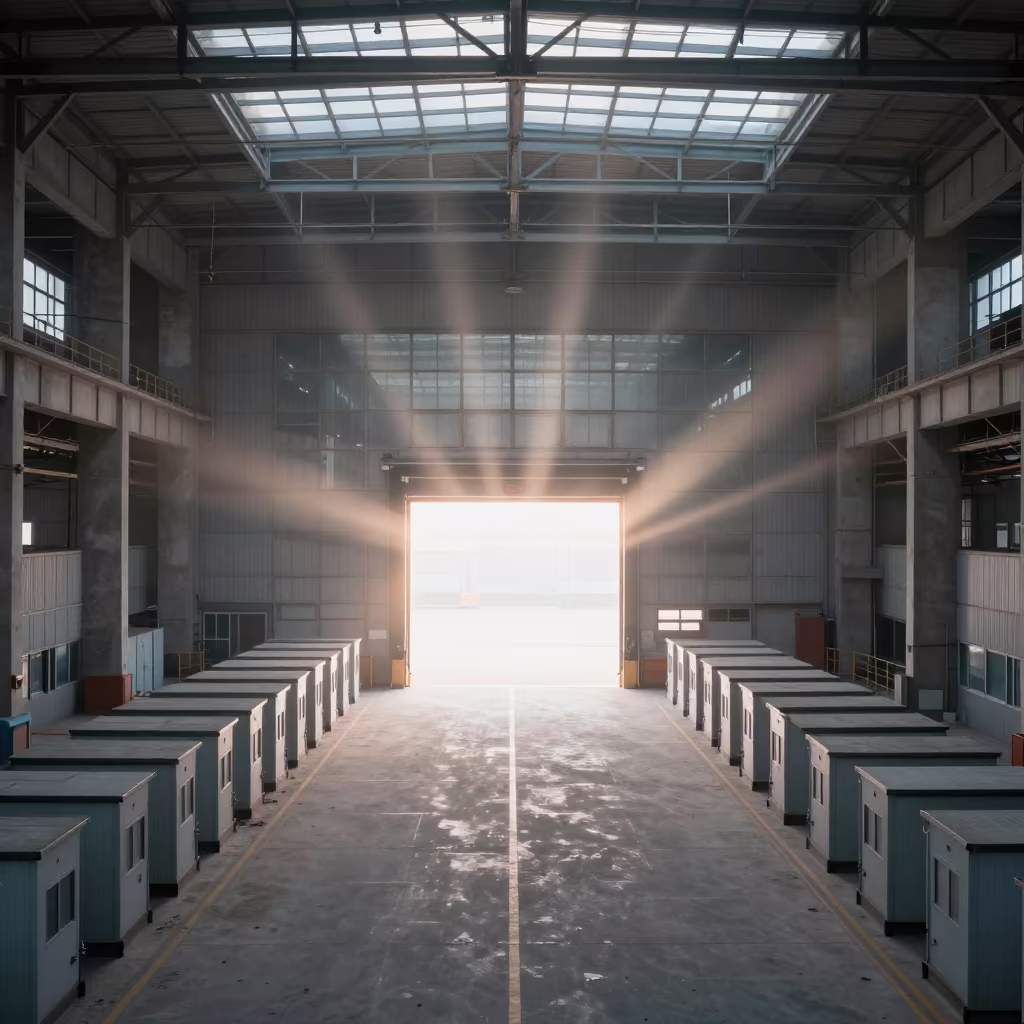 White Hot Furnace with Tiny Shoebox Buildings in at a loading dock near Lanzhou