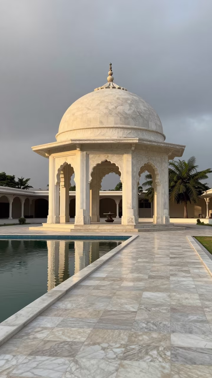 White Marble Pavilion Dawn Light Lagos Atrium in inside a vaulted atrium in Lagos