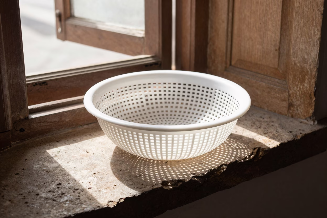 White Plastic Colander in Salvador in in Salvador, Brazil