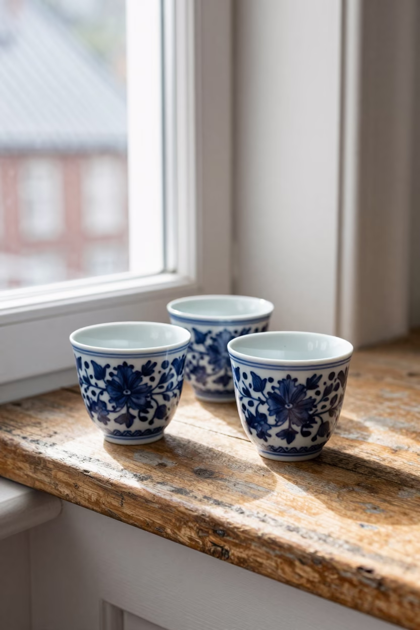 White Porcelain Cups in Bergen in in Bergen, Norway