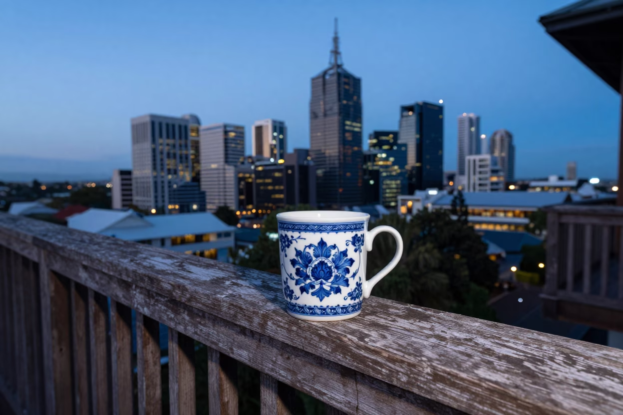 White Porcelain Mug in Melbourne in in Melbourne, Australia