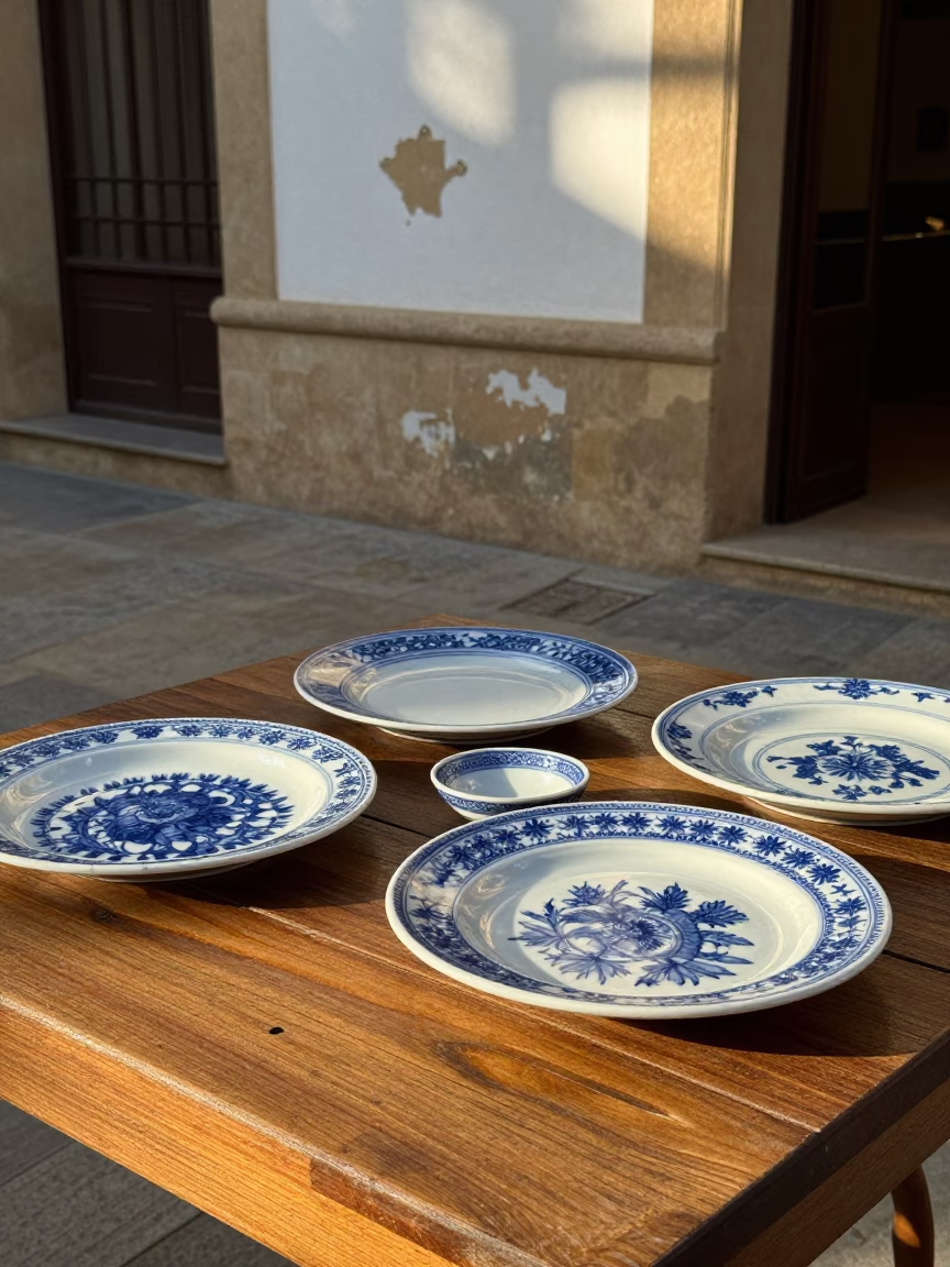 White Porcelain Plates in Barcelona in in Barcelona, Spain