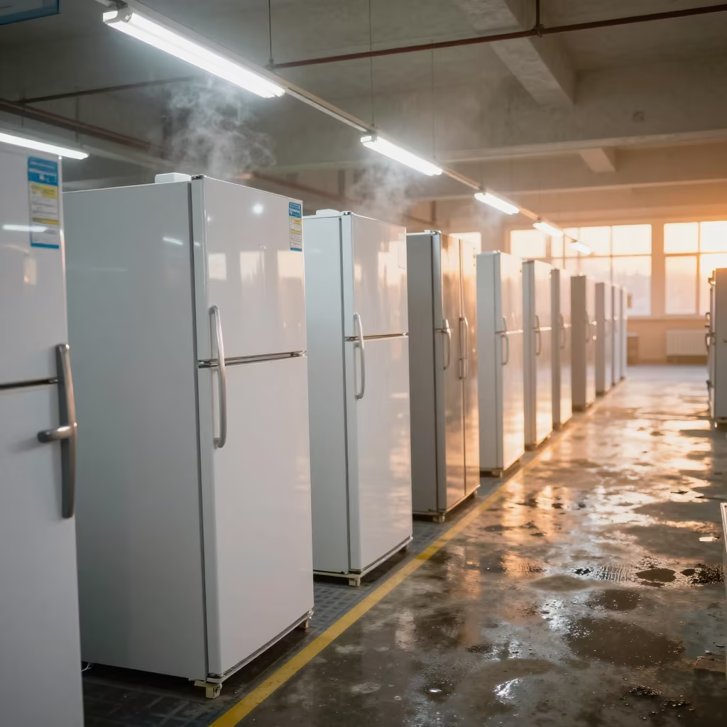 White Refrigerators on Factory Floor in on a factory floor near Ashgabat